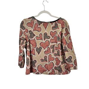 St. John Sport Beige Heart Print Novalty Sweater Preppy Womens Size Medium